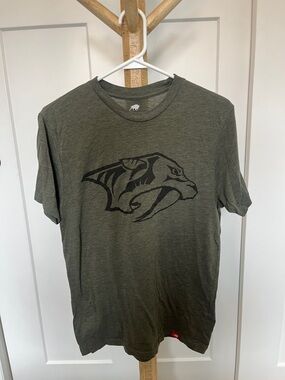 Men's Olive Short-Sleeve Crewneck Tee with Black Graphic